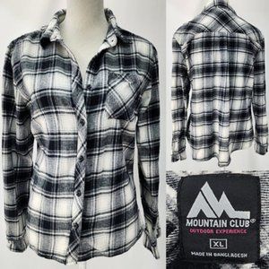 Mountain Club Womens XL White Plaid Lightweight Button Up Cotton Flannel Shirt